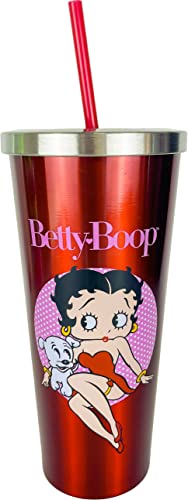 Spoontiques Betty Boop Stainless Steel Cup with Straw  Stainless Steel Drinkware Tumbler  24 Oz