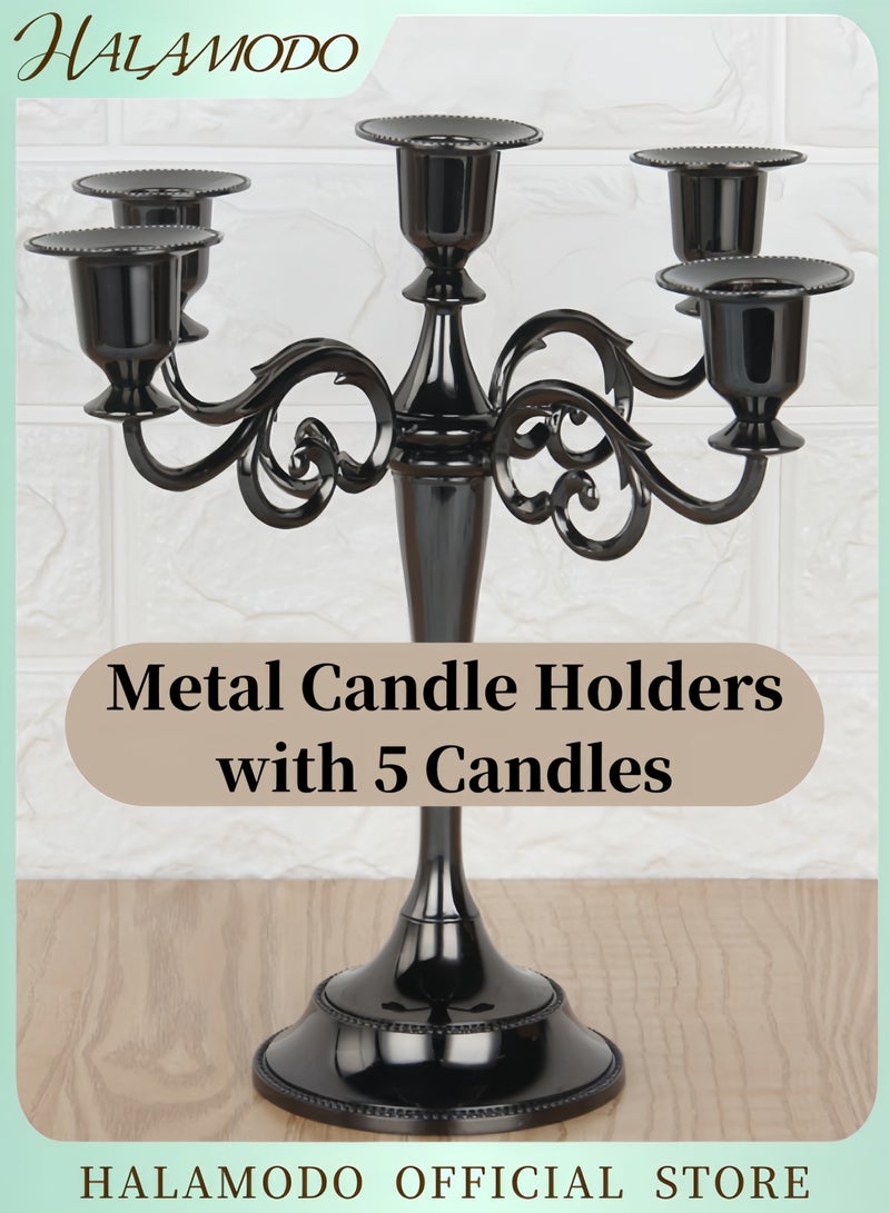 HALAMODO Metal Candle Holders with 5 Candle Metal Candelabra Candlestick Holders Tall Candle Holder Wedding Event Candelabra Candle Stand Decoration  - Image 1