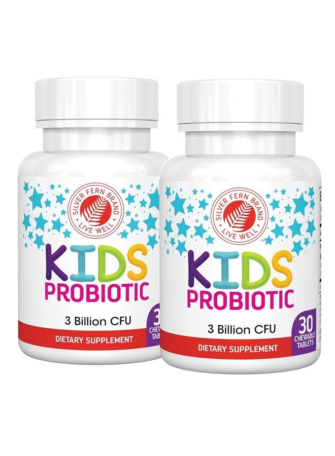 Silver Fern Brand Kids Ultimate Probiotic - 2 Bottles - 30 Chewable Tablets Each - Sugar & Gluten Free - Children's Dietary Supplement - DNA & Survivability Verified - Digestive & Immune Support  - Image 1