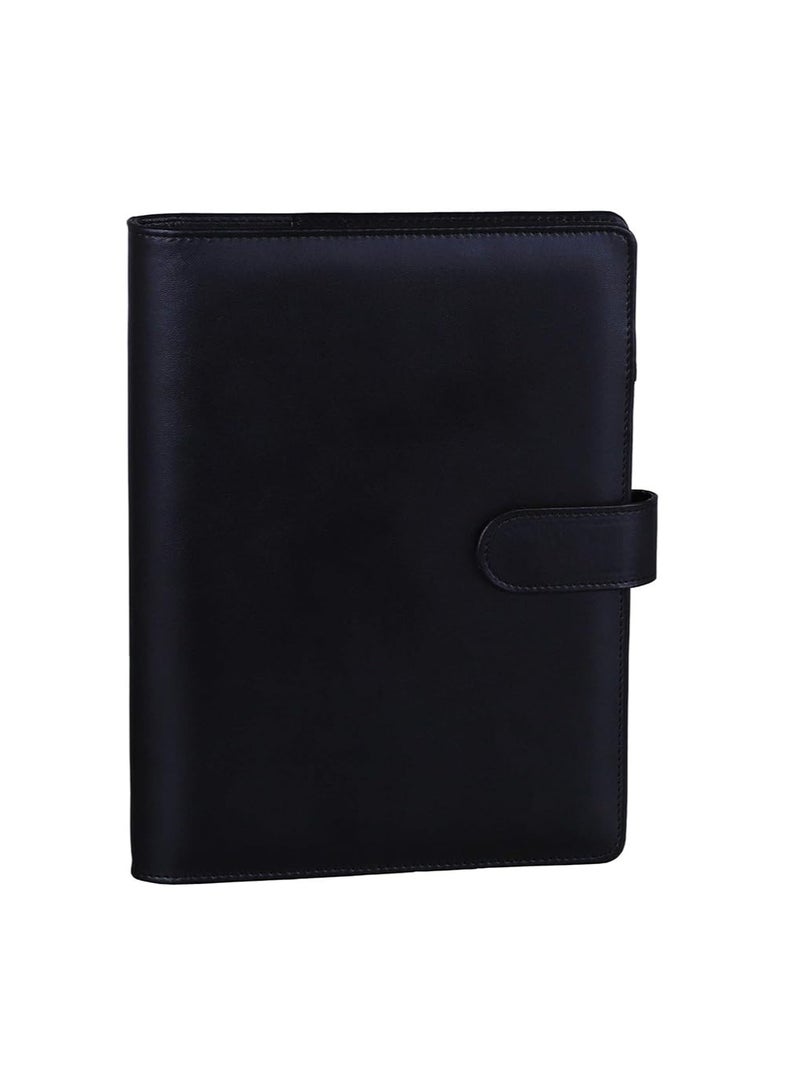 DUNISO A6 PU Leather Binder 6-Ring Notebook Binder Cover With 80 Sheets A6 Filler Paper, Refillable A6 Personal Planner Budget Binder With Magnetic Buckle Closure, Black  - Image 2