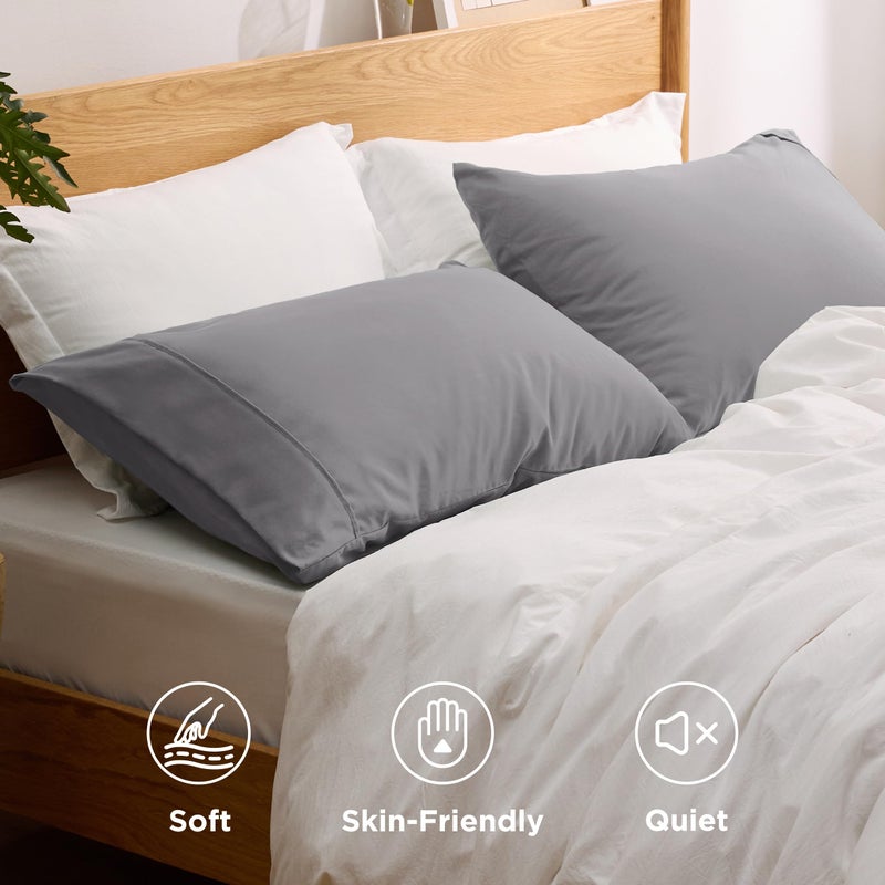 Bedsure Silver Grey Pillowcase Set - Standard Size (20x26 inches) Bed Pillow Cover - Brushed Microfiber, Wrinkle, Fade & Stain Resistant - Envelop Closure Pillow Case Set of 2 - Image 2