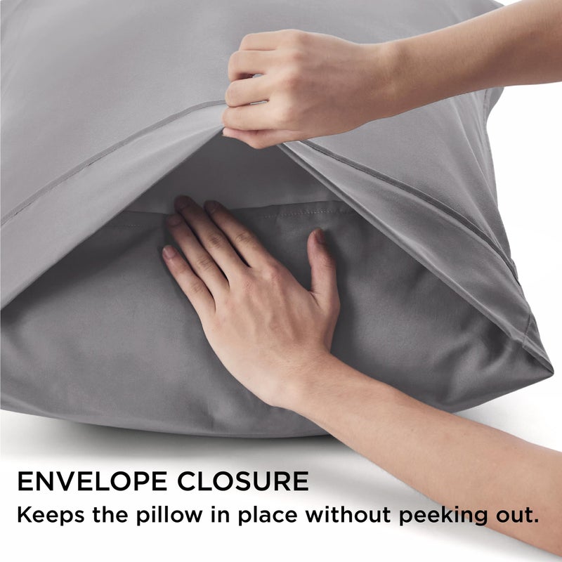 Bedsure Silver Grey Pillowcase Set - Standard Size (20x26 inches) Bed Pillow Cover - Brushed Microfiber, Wrinkle, Fade & Stain Resistant - Envelop Closure Pillow Case Set of 2 - Image 5