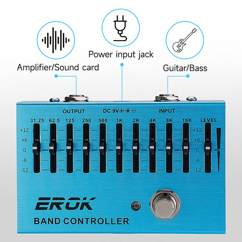 EROK EQ Pedal,10-Band Equalizer,(31.25Hzâ€“16kHz) with Â±12dB Gain/Attenuation for Each Band,for Electric Guitar Bass Eq Pedal,with Independent Controller Button - Image 4