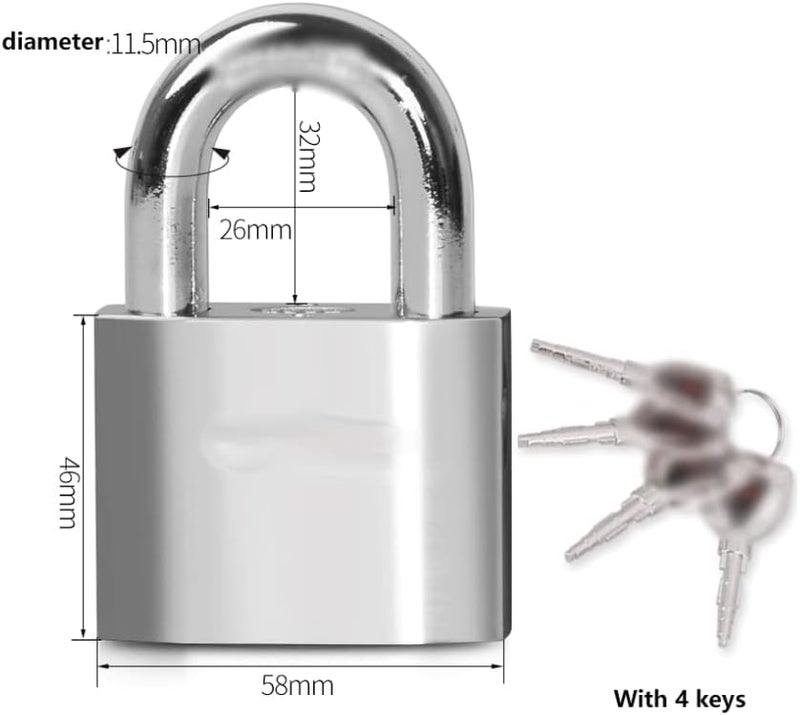 Small Silver Zinc Alloy Padlock with 4 Keys for Outdoor Shed Locker Fence Storage - Image 3