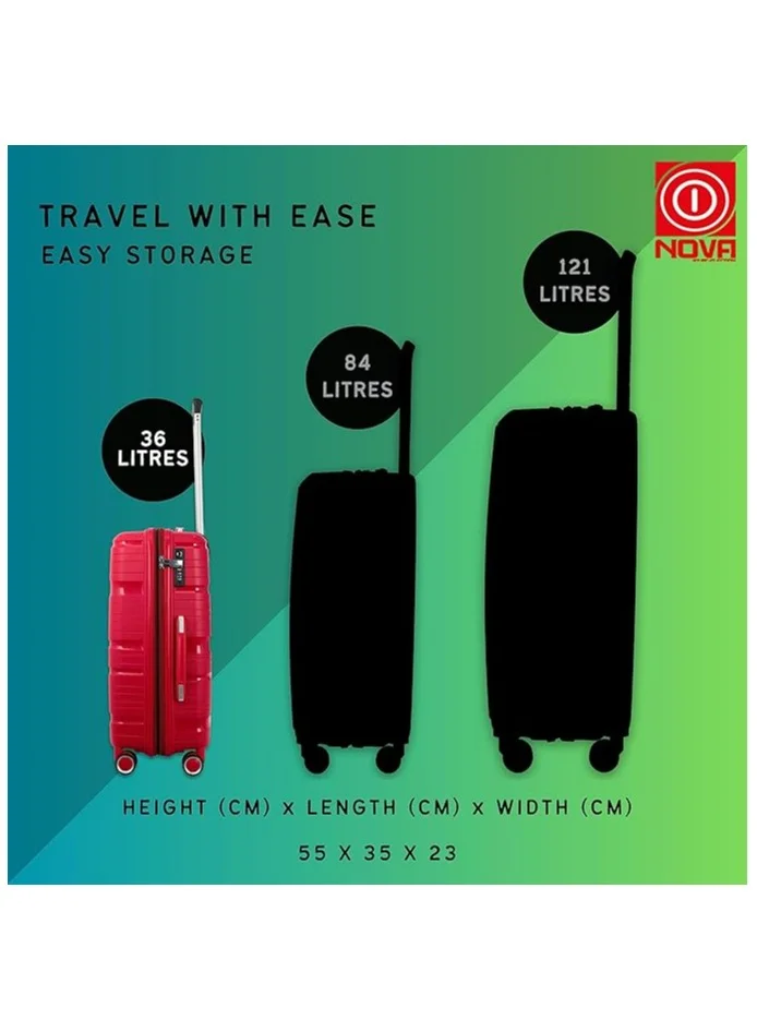 Reflection Nova by Re-flection Classy 24 Inch Polypropylene Carry-on Suitcase, Lightweight Hard Shell Curvy Line Series Travel Luggage Trolley with 90L Storage Capacity , 4 Spinner Wheels and TSA Lock, Red