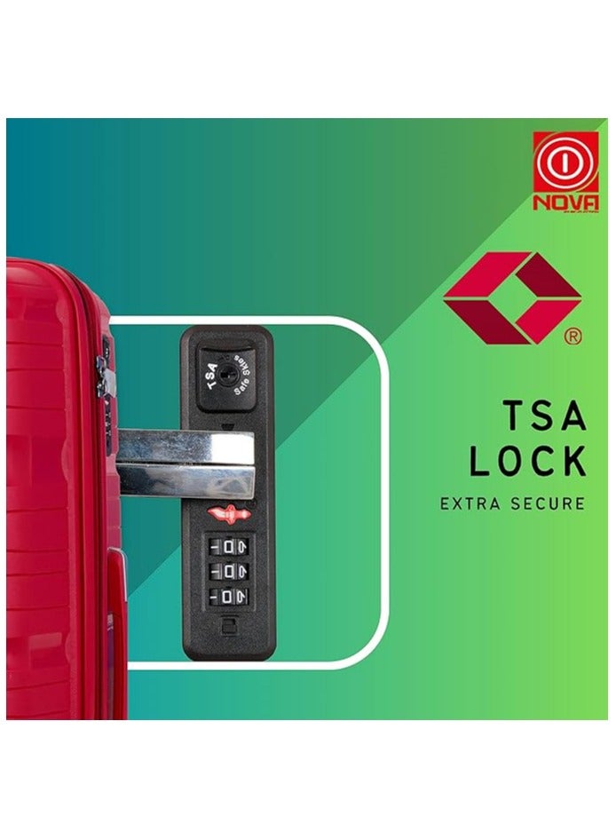 Reflection Nova by Re-flection Classy 24 Inch Polypropylene Carry-on Suitcase, Lightweight Hard Shell Curvy Line Series Travel Luggage Trolley with 90L Storage Capacity , 4 Spinner Wheels and TSA Lock, Red - Image 5