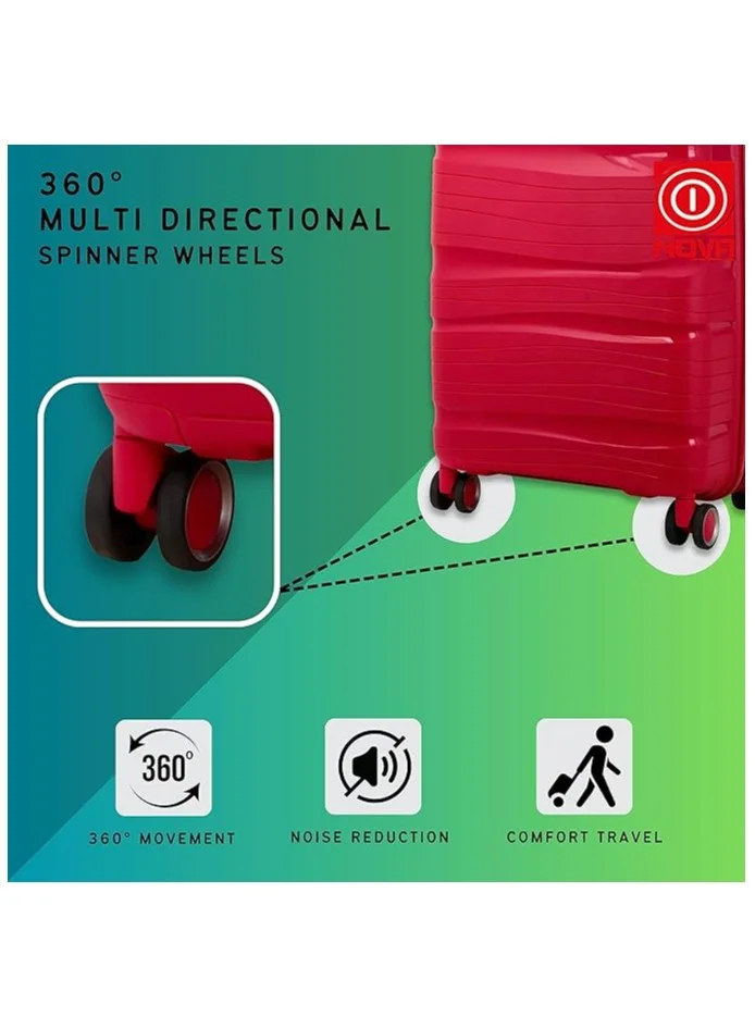 ريفلكشين Nova by Re-flection Classy 24 Inch Polypropylene Carry-on Suitcase, Lightweight Hard Shell Curvy Line Series Travel Luggage Trolley with 90L Storage Capacity , 4 Spinner Wheels and TSA Lock, Red