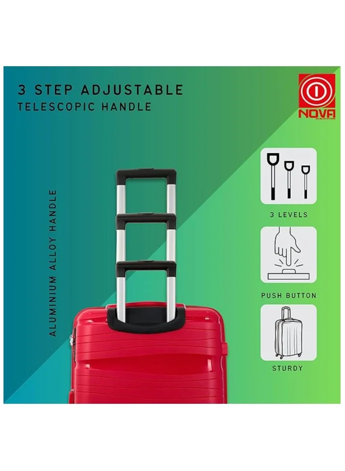 ريفلكشين Nova by Re-flection Classy 24 Inch Polypropylene Carry-on Suitcase, Lightweight Hard Shell Curvy Line Series Travel Luggage Trolley with 90L Storage Capacity , 4 Spinner Wheels and TSA Lock, Red