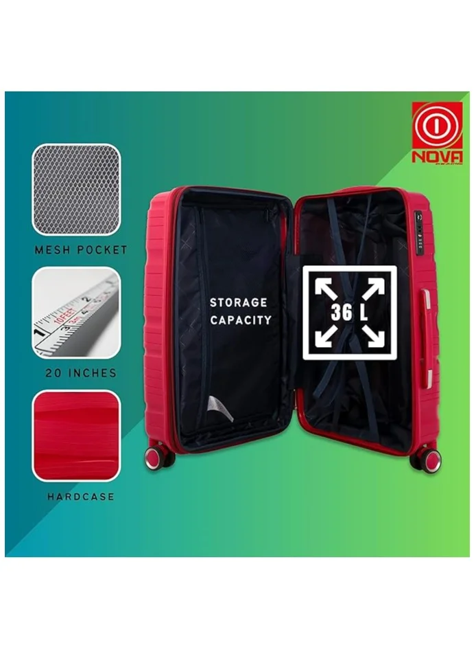 ريفلكشين Nova by Re-flection Classy 24 Inch Polypropylene Carry-on Suitcase, Lightweight Hard Shell Curvy Line Series Travel Luggage Trolley with 90L Storage Capacity , 4 Spinner Wheels and TSA Lock, Red