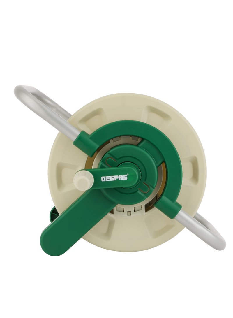 جيباس Geepas Mini Hose Reel- Stop Anywhere Lock Mechanism and Auto Retract Hose Reel| Compatible with 1/2" Hose upto 20 M, for Gardening| White and Green  - Image 3