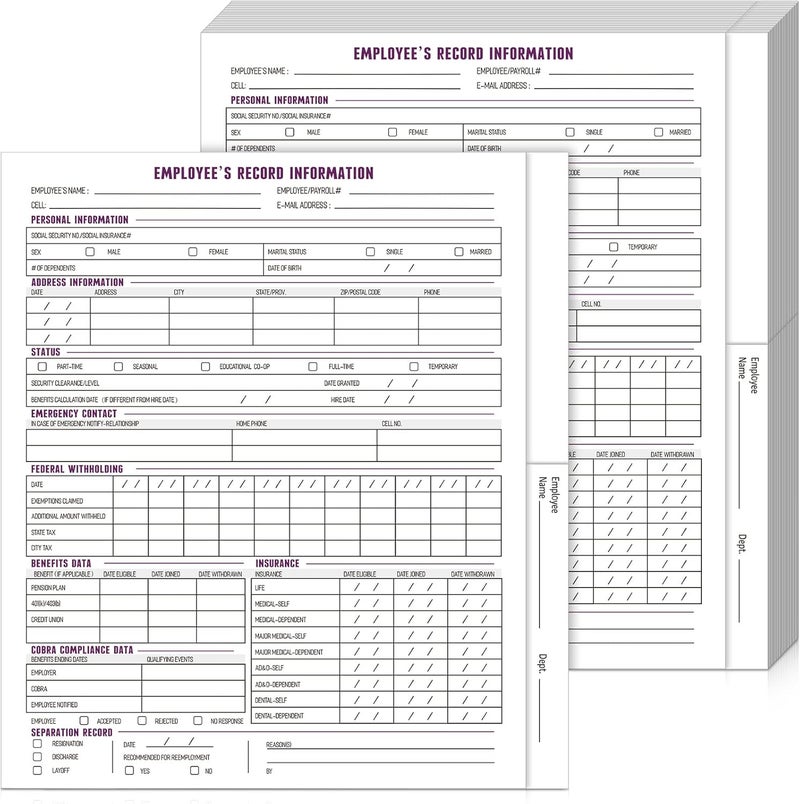 Glenmal 30 Pcs Confidential Employee Record Folders Employee File Folders Payroll Book 95 x 115 Personnel Organizer Decorative File for Company Office Record Info Preprinted - Image 1