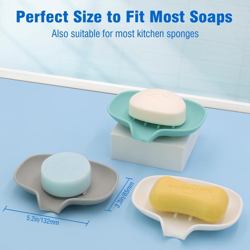 STORE 2508 Store2508 3 Pcs Soap Dish Holder, Non-Slip Bathroom Accessories Silicone Soap Case Saver, Sink Deck Bathtub Shower Dish Soap Drainer, Silicone Holder for Soap, Sponges, Scrubber - Image 5