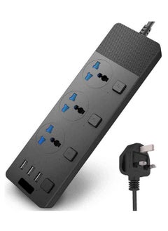 Generic Extension Lead Cord, 5 Meter Power Strip Plug Adapter with 3 Way Power Extension Cord 3 USB Ports Cable Surge Protector (T11,Black) 