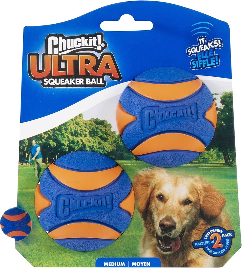 Chuckit Ultra Squeaker Balls for Dogs Floating Water Pet Toys Durable Rubber Pet Toy Bouncy Squeaky Fetch Balls For Dogs Pack of 2 Medium 25 - Image 2