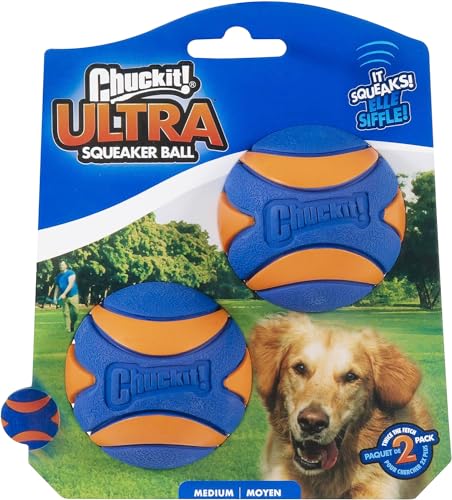 Chuckit Ultra Squeaker Balls for Dogs Floating Water Pet Toys Durable Rubber Pet Toy Bouncy Squeaky Fetch Balls For Dogs Pack of 2 Medium 25 - Image 1