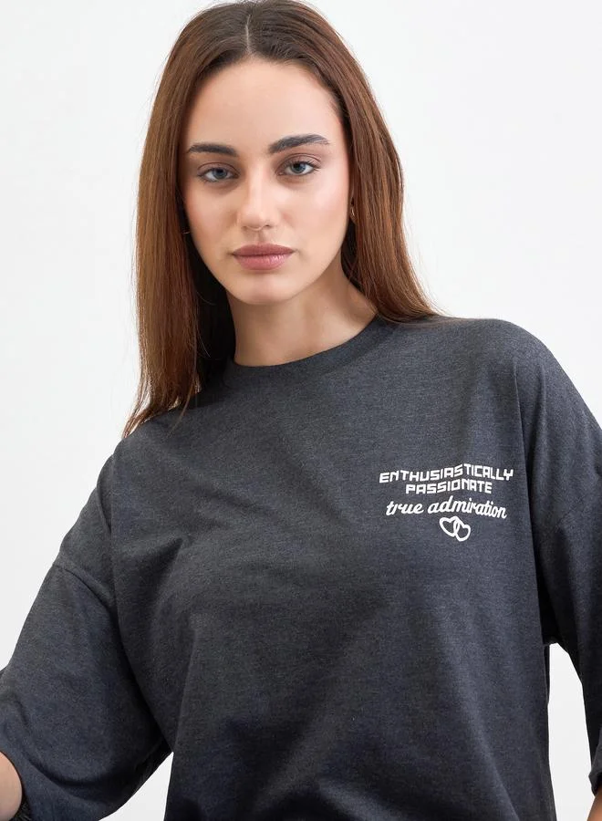 Charcoal Slogan Print Oversized T-Shirt