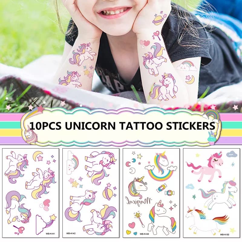 S.A.V.I 10PCS. Unicorn Temporary Tattoo Stickers For Kids, Birthday Party Decorations, Party Supplies, Stickers for Face, Hands, Neck Size 12x7.5CM Multi Color - Image 3