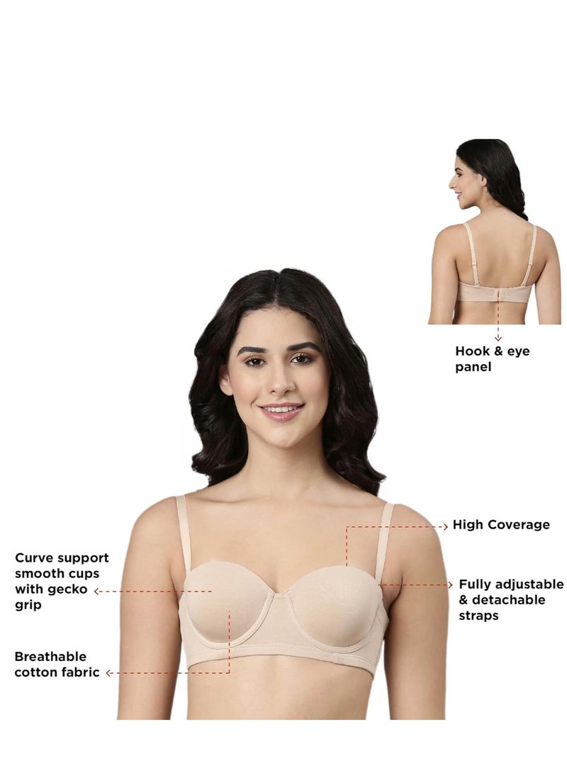 enamor Women Adjustable and Detachable Straps Underwire Padded Multiway Bra Pale Skin - Image 3