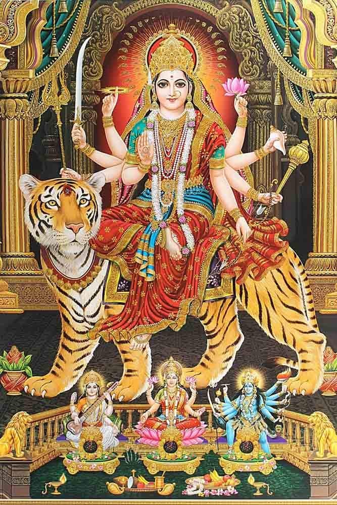 British Terminal British Terminal Goddess Durga Ambe Sherawali Maa Waterproof Vinyl Sticker Poster 24X18 inches can17152
