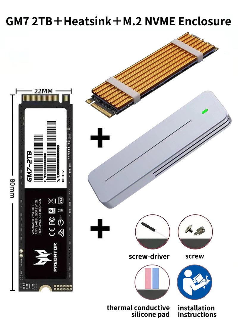 Predator 2TB 7200MB/s SSD PCIe NVMe Gen4 M.2 2280, Internal Solid State Drives,Including M.2 NVMe SSD Enclosure, Heatsink, Disassembly Tools and Installation Instructions - Image 2