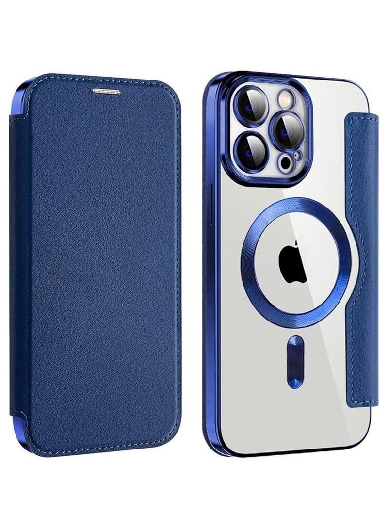 TEAM LUXURY iPhone 14 Pro Case Cover Wallet Compatible with Magsafe Magnetic Shockproof Translucent Back Slim Full Camera Lens Screen Protective Flip Protector with Card Slot Leather Cover for iPhone 14 Pro  - Image 1