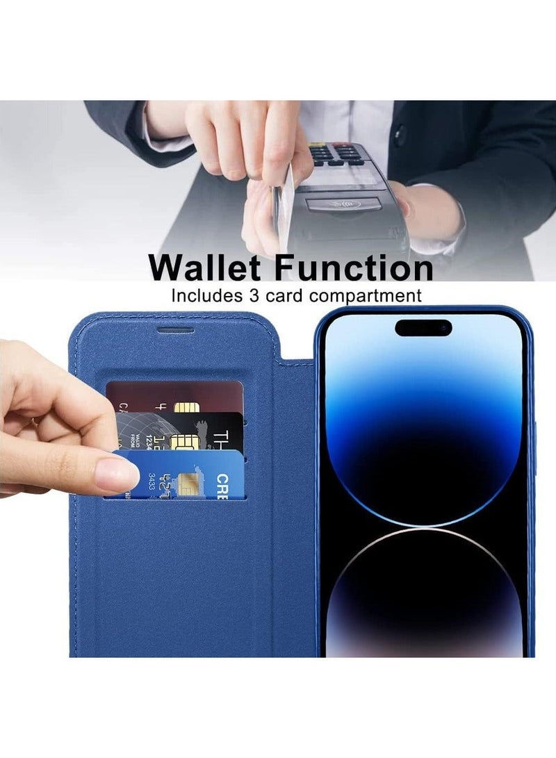 TEAM LUXURY iPhone 14 Pro Case Cover Wallet Compatible with Magsafe Magnetic Shockproof Translucent Back Slim Full Camera Lens Screen Protective Flip Protector with Card Slot Leather Cover for iPhone 14 Pro  - Image 4