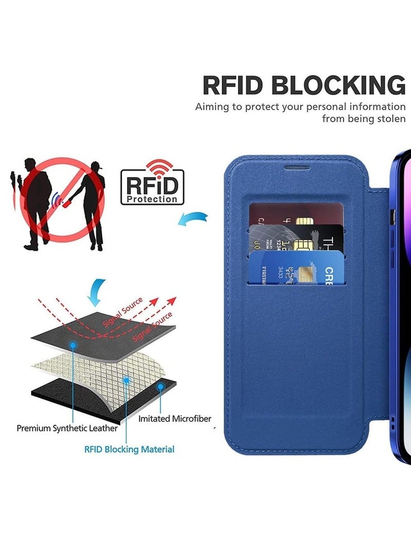 TEAM LUXURY iPhone 14 Pro Case Cover Wallet Compatible with Magsafe Magnetic Shockproof Translucent Back Slim Full Camera Lens Screen Protective Flip Protector with Card Slot Leather Cover for iPhone 14 Pro  - Image 5