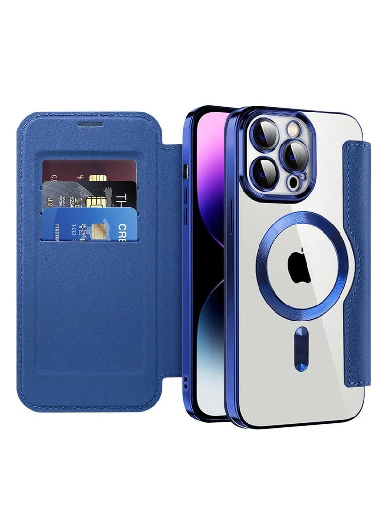 TEAM LUXURY iPhone 14 Pro Case Cover Wallet Compatible with Magsafe Magnetic Shockproof Translucent Back Slim Full Camera Lens Screen Protective Flip Protector with Card Slot Leather Cover for iPhone 14 Pro  - Image 2