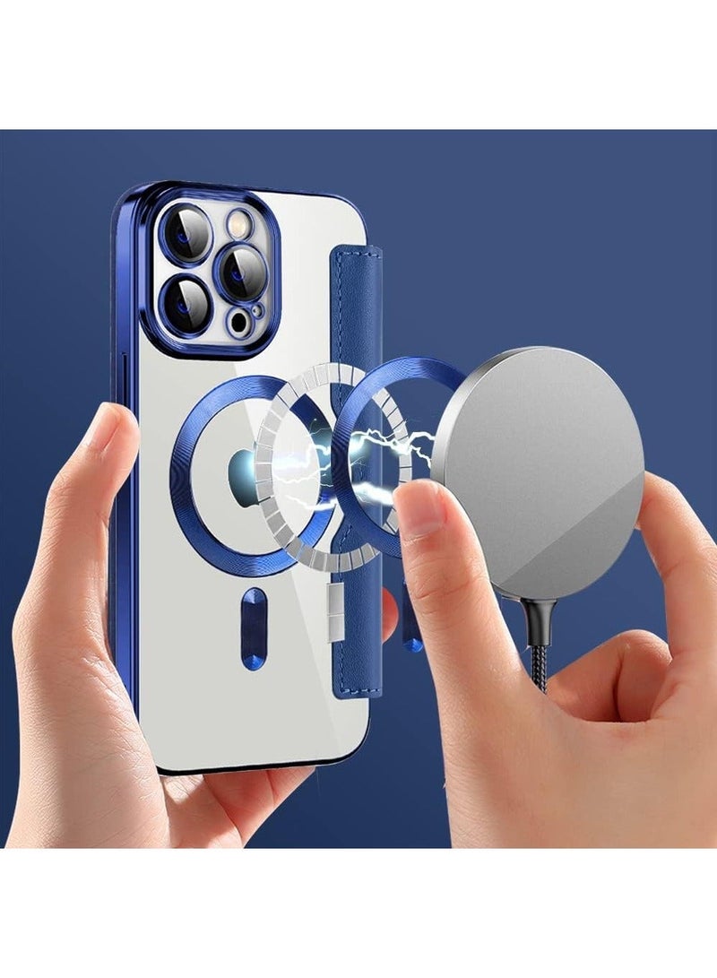 TEAM LUXURY iPhone 14 Pro Case Cover Wallet Compatible with Magsafe Magnetic Shockproof Translucent Back Slim Full Camera Lens Screen Protective Flip Protector with Card Slot Leather Cover for iPhone 14 Pro  - Image 3