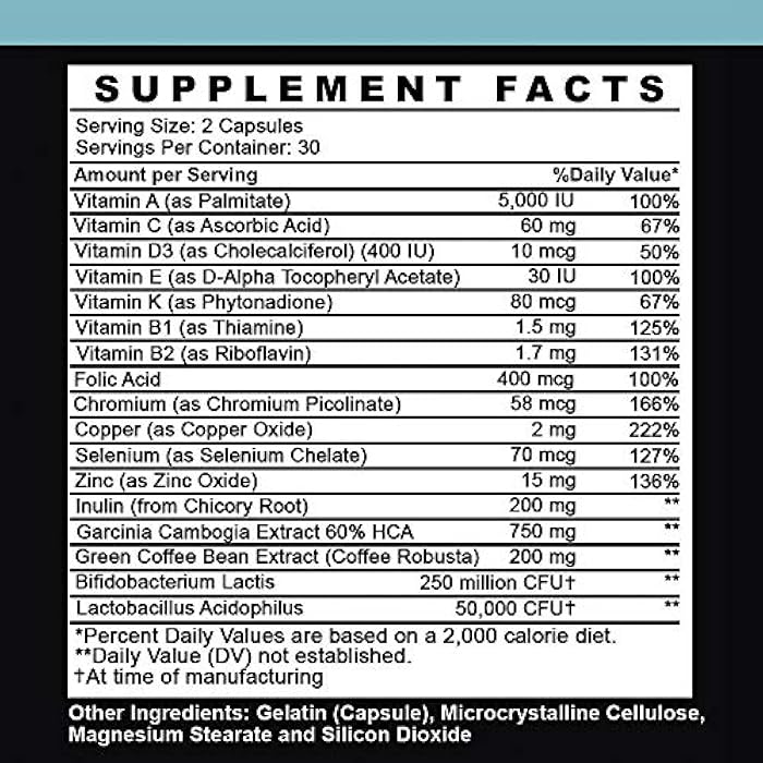 Angry Supplements Garcinia Cambogia with Probiotics, Gut Health Multivitamin w. Vitamins A, C, D, E, K, B2, Zinc, Selenium, Copper, Chromium + Herbal Blend Capsules (1-Bottle, 60ct) - Image 2