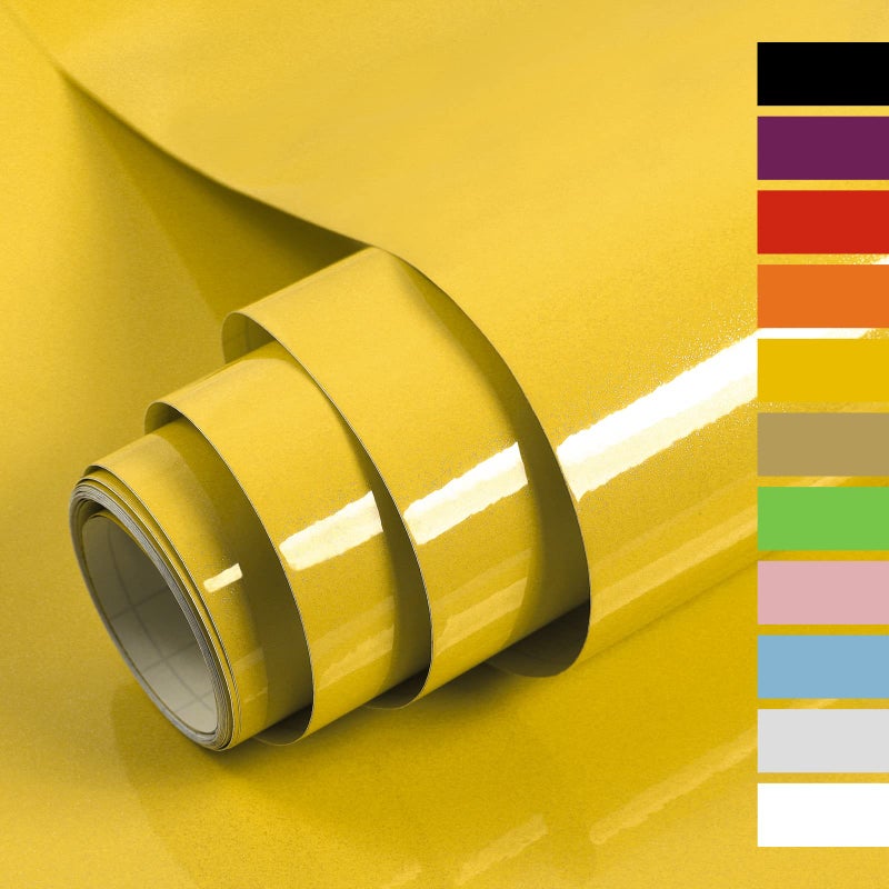 Hode Furniture Sticker Sticky Back Plastic Paper Self Adhesive Wallpaper Glitter Effect Vinyl Film Roll for Walls Doors Tables Yellow 40cmX300cm - Image 1