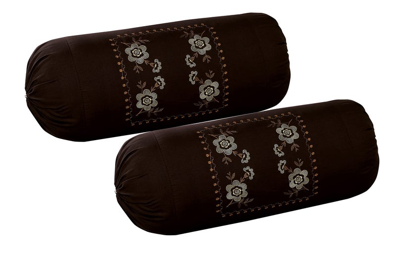 Rj Products™ Bolster Cover with Beautiful Flower Embroidery (Coffee) - Image 3