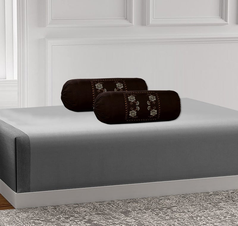 Rj Products™ Bolster Cover with Beautiful Flower Embroidery (Coffee) - Image 2