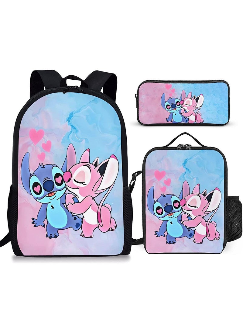 general مجموعة حقيبة ظهر مكونة من 3 قطع بطباعة ثلاثية الأبعاد ورسومات كرتونية - Image 1