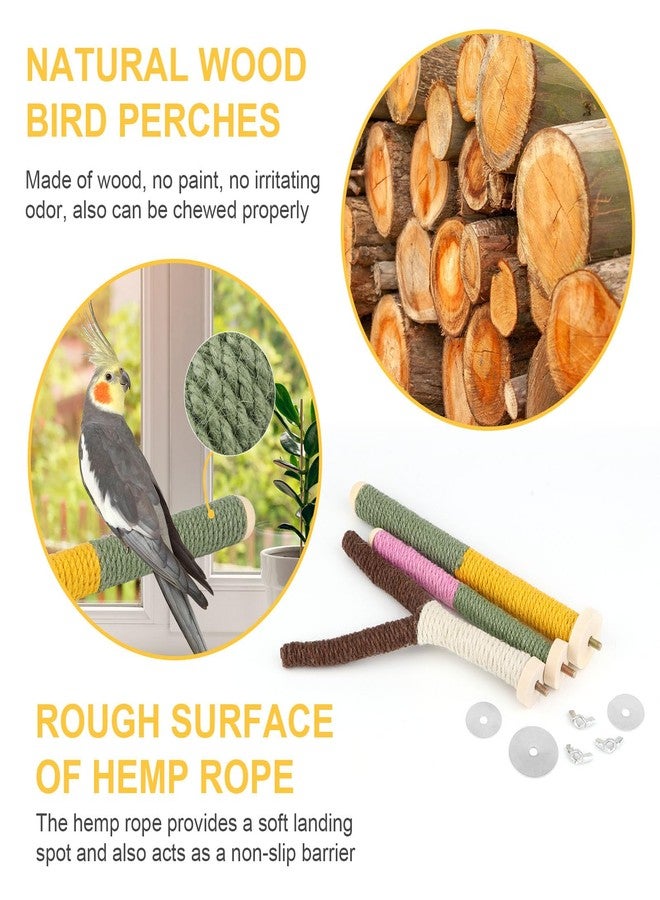 Reshiho 3PCS Bird Parrots Toys Rope Perch, Natural Wood Perches for Cage,Bird Perch with Colorful Chewing Toys for Cockatiels Budgies Parakeets Conures, Metal Nut Installation Accessories - Image 3