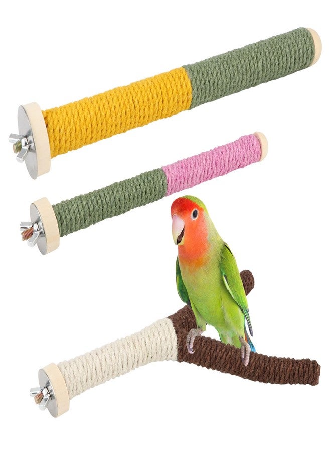 Reshiho 3PCS Bird Parrots Toys Rope Perch, Natural Wood Perches for Cage,Bird Perch with Colorful Chewing Toys for Cockatiels Budgies Parakeets Conures, Metal Nut Installation Accessories - Image 1