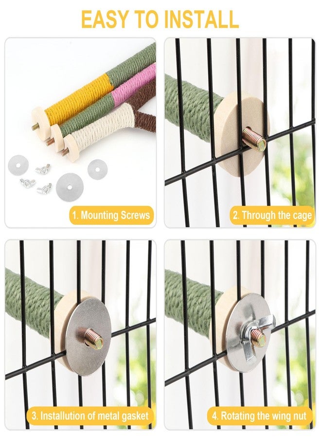 Reshiho 3PCS Bird Parrots Toys Rope Perch, Natural Wood Perches for Cage,Bird Perch with Colorful Chewing Toys for Cockatiels Budgies Parakeets Conures, Metal Nut Installation Accessories - Image 4