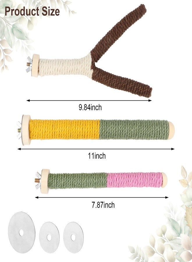 Reshiho 3PCS Bird Parrots Toys Rope Perch, Natural Wood Perches for Cage,Bird Perch with Colorful Chewing Toys for Cockatiels Budgies Parakeets Conures, Metal Nut Installation Accessories - Image 2