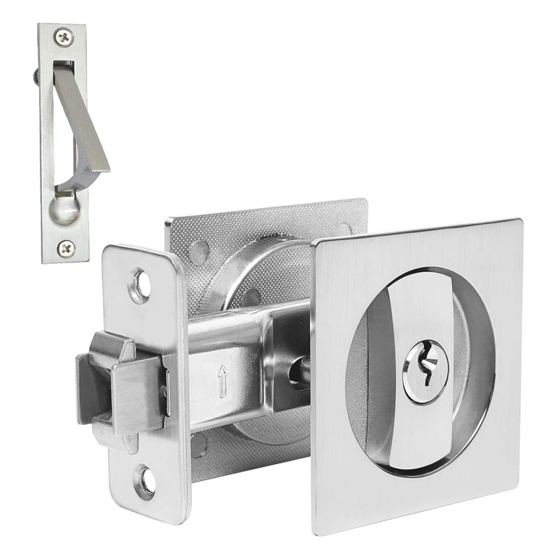 Dontay Keyed Pocket Door Lock with Pull HandleFlush Mount Recessed Knob238 inch BacksetSquare Bed Bath Hardware Fit Sliding Barn Interior Door Thickness 138 to 2316 inchBrushed Nickel1 - Image 2