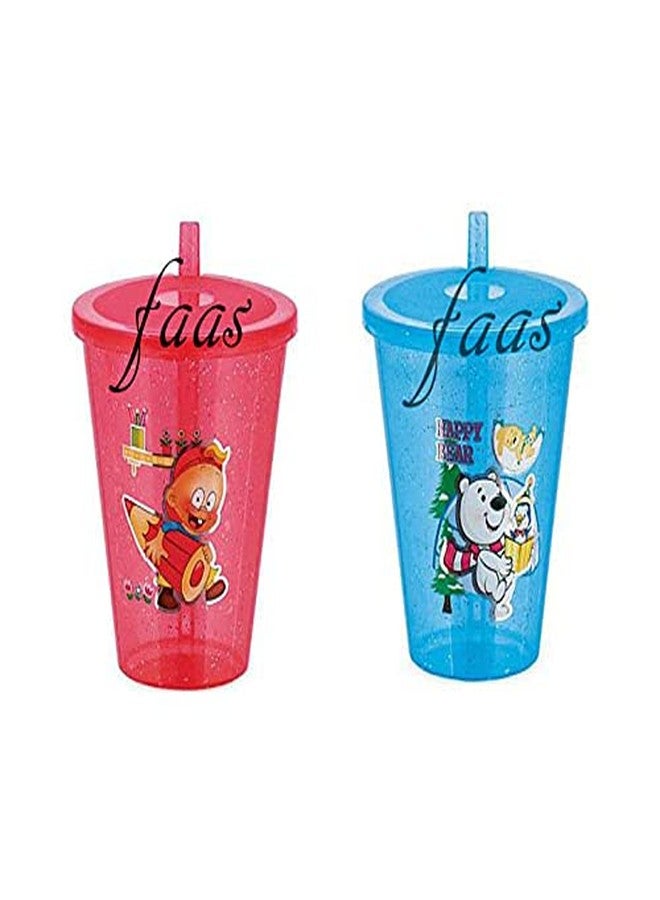 faas Sipper Glass with Lid for Kids for Water and Milk Travel Use Accessories (Pack of 2) - Image 1