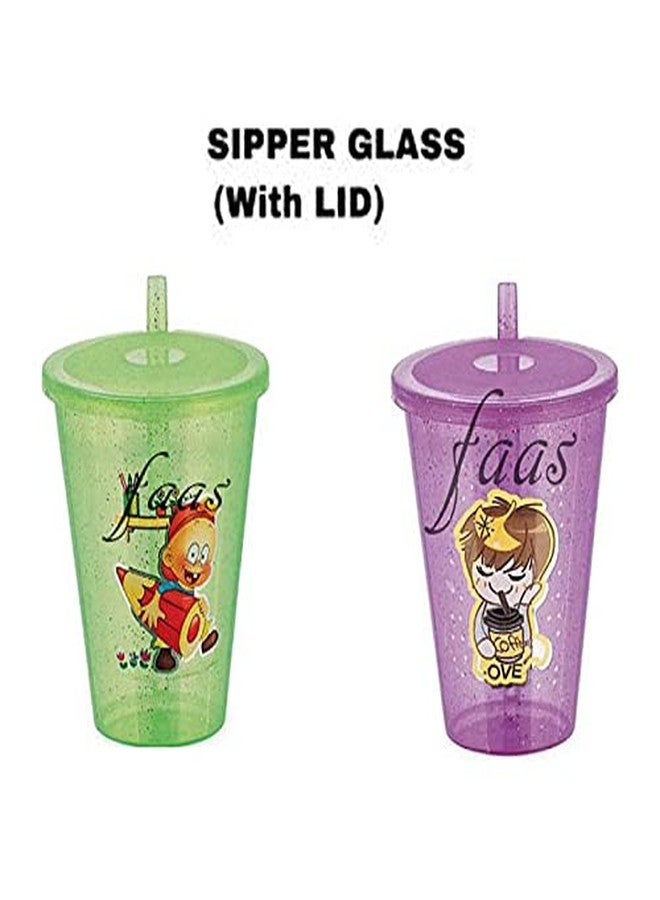 faas Sipper Glass with Lid for Kids for Water and Milk Travel Use Accessories (Pack of 2) - Image 2
