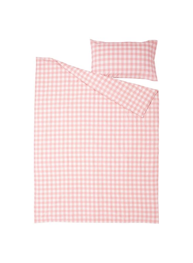 Zaboon Duvet cover and pillowcase, light pink white/check, 150x200/50x80 cm - Image 5