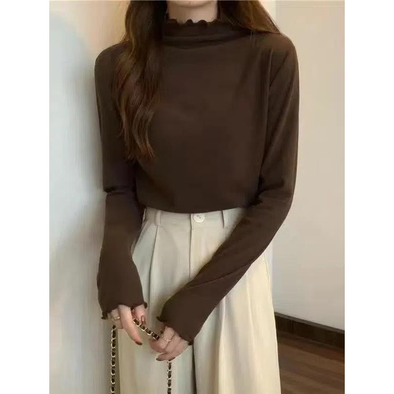 Stretch Thread Wood-Edge High Collar Base Shirt 2024 German Velvet Slim-Fit Slimming Western Style Long-Sleeved Inner Top - Image 4