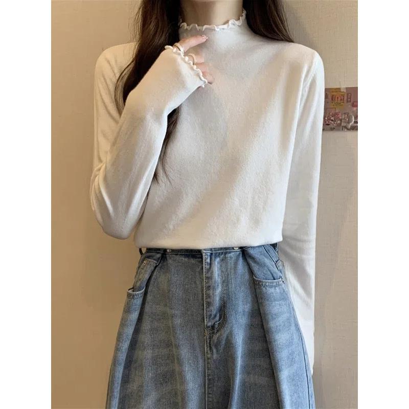 Stretch Thread Wood-Edge High Collar Base Shirt 2024 German Velvet Slim-Fit Slimming Western Style Long-Sleeved Inner Top - Image 3