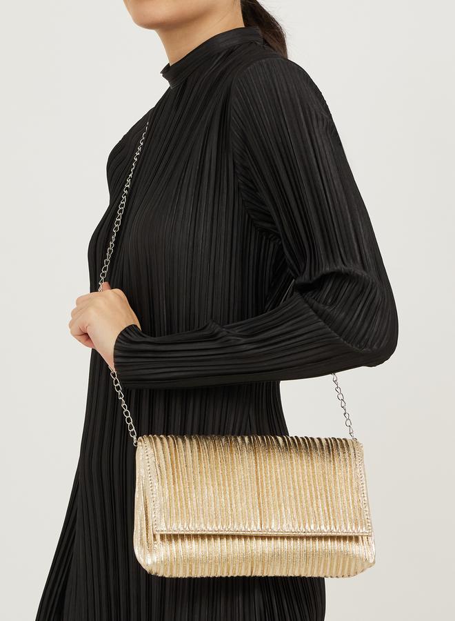 Styli Metallic Pleated Clutch Bag with Chain Strap  - Image 2