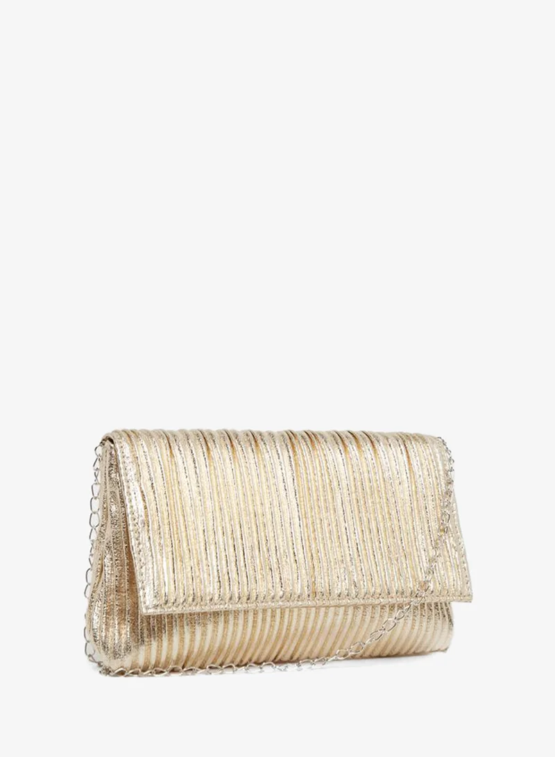 Styli Metallic Pleated Clutch Bag with Chain Strap