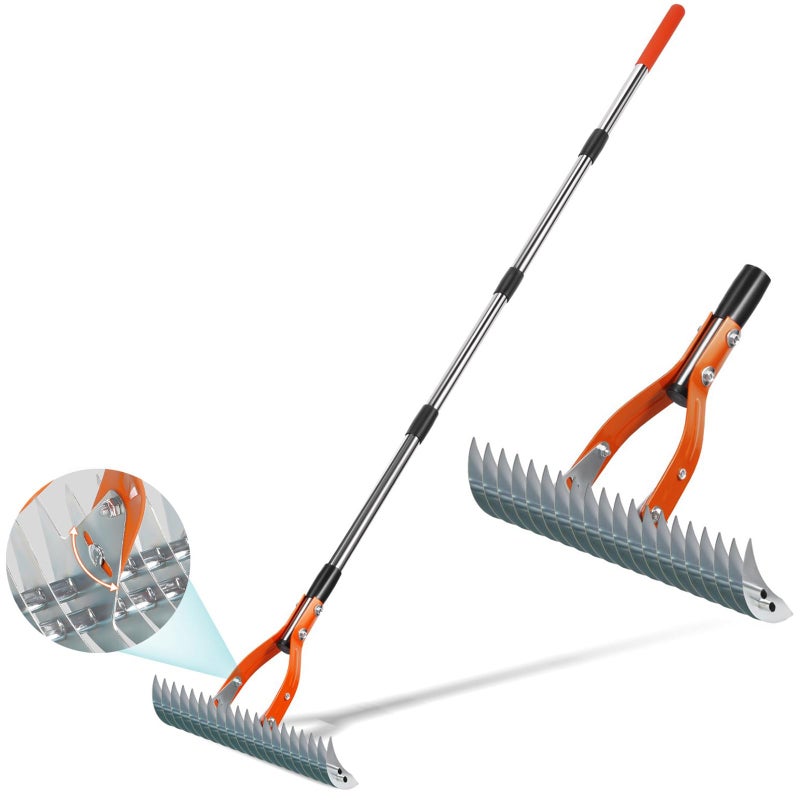 Yofidra Thatch Rake for Lawns, Yofidra 15" Heavy Duty Metal Dethatcher Rake with 5FT Handle, 70â€™â€™ Adjustable Manual Thatcher with 19-Tine for Lawn Loosening Soil, Yard and Removing Dead Grass - Image 1