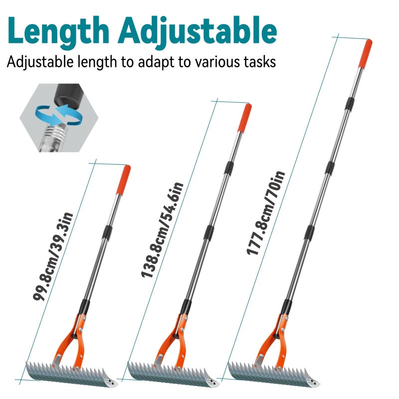 Yofidra Thatch Rake for Lawns, Yofidra 15" Heavy Duty Metal Dethatcher Rake with 5FT Handle, 70â€™â€™ Adjustable Manual Thatcher with 19-Tine for Lawn Loosening Soil, Yard and Removing Dead Grass - Image 3