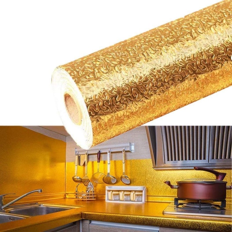 Golden Wavy Marble Pattern Thermal Adhesive Wall Roll, 5m x 60cm - Image 2