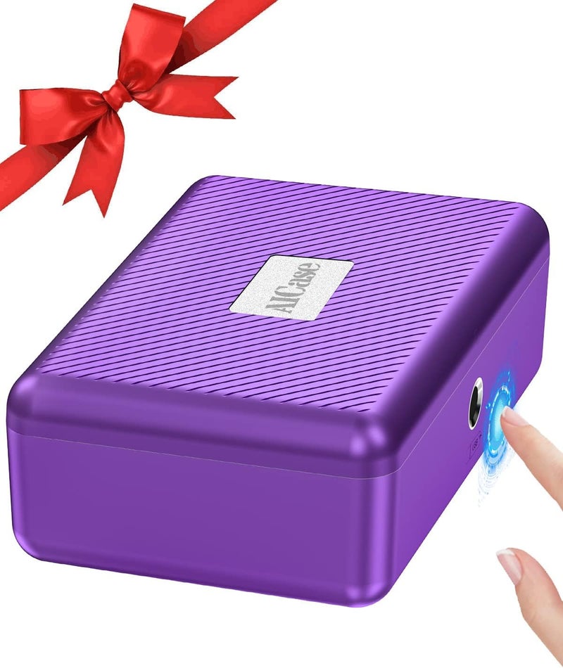 AICase Biometric Fingerprint Storage Box Portable Cash Jewelry Lock Box Rechargeable Lock for Car,Home,Office,Travel-Purple - Image 1